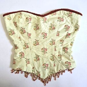 Gorgeous floral cottage core hand made corset style top with beading size XS